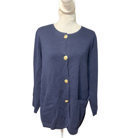 J.CREW Sweaters - J.CREW Sweater Cardigan Womens M Blue Merino Wool Gold Buttons #B0154